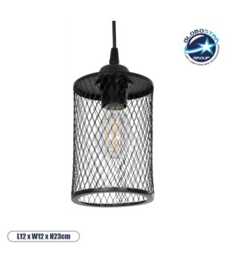 GLOBOSTAR® NOVAON 201-0058 Μοντέρνο Κρεμαστό Φωτιστικό Οροφής με Ντουί 1 x E27 AC 220-240V IP20 - Μαύρο - Μ12 x Π12 x Υ23cm